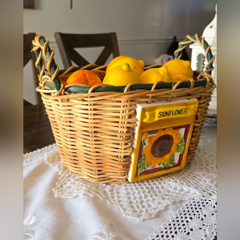 Ceramic Accent Wicker Basket - Yellow
